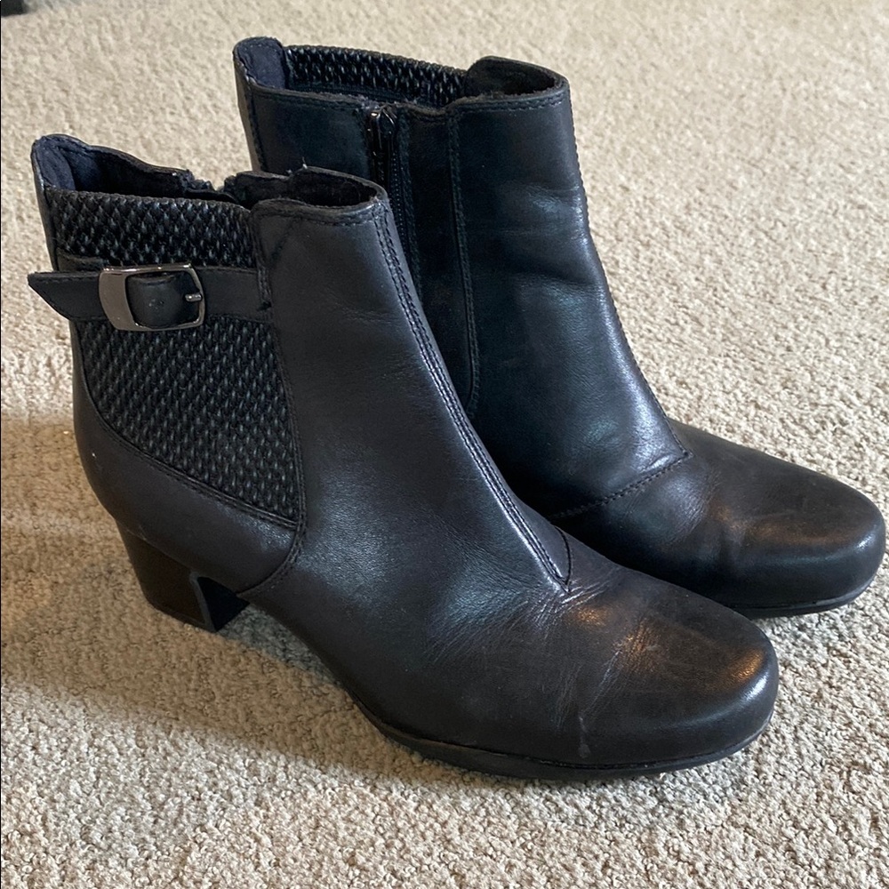 Clarks Black Ankle Booties with Textured Detail